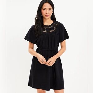 NWT - Loft Crochet Neck Flutter Sleeve Swing Dress, Size L